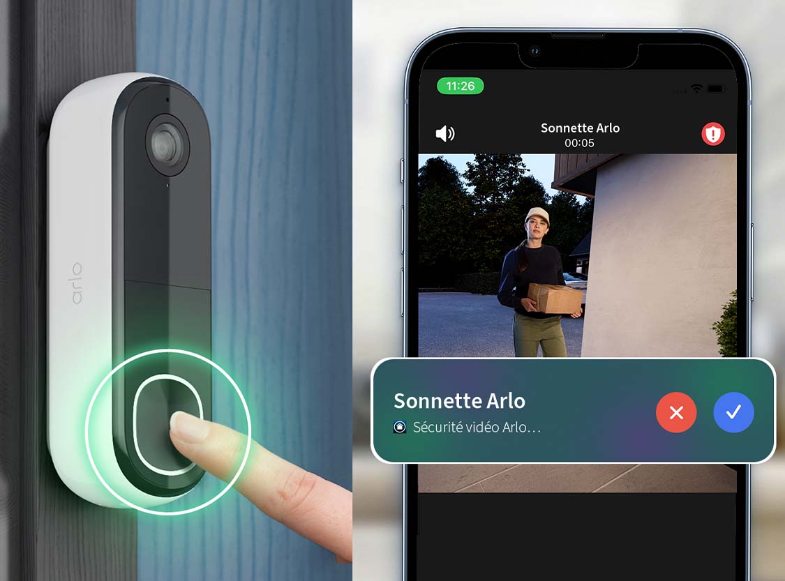  Recevez un appel vidéo sur votre mobile dès que vous appuyez sur la sonnette, afin que vous puissiez voir, entendre et parler à toute personne présente - sans avoir à attendre que l'application s'ouvre !